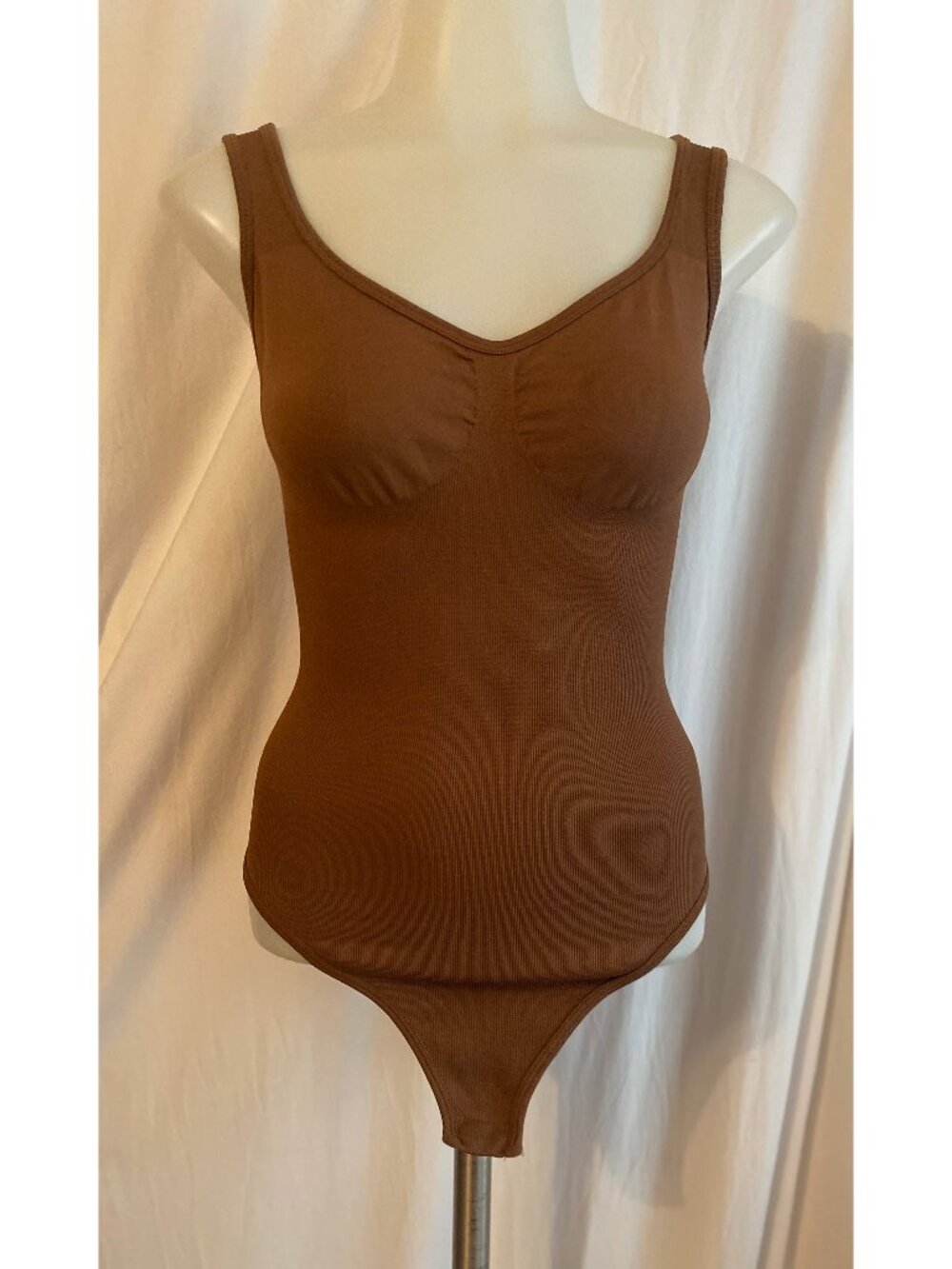 OQQ Brown Ribbed Sleeveless Bodysuit Size S High Cut Thong